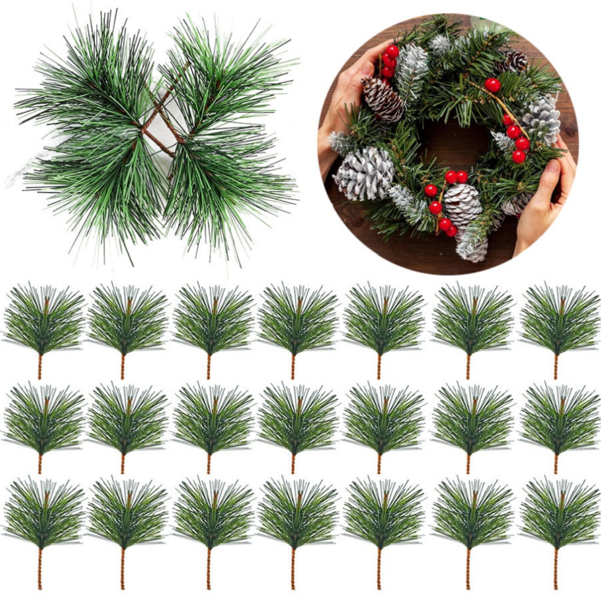 10-100pcs Artificial Green Pin - огляд і ціна Christmas Wreath Fake