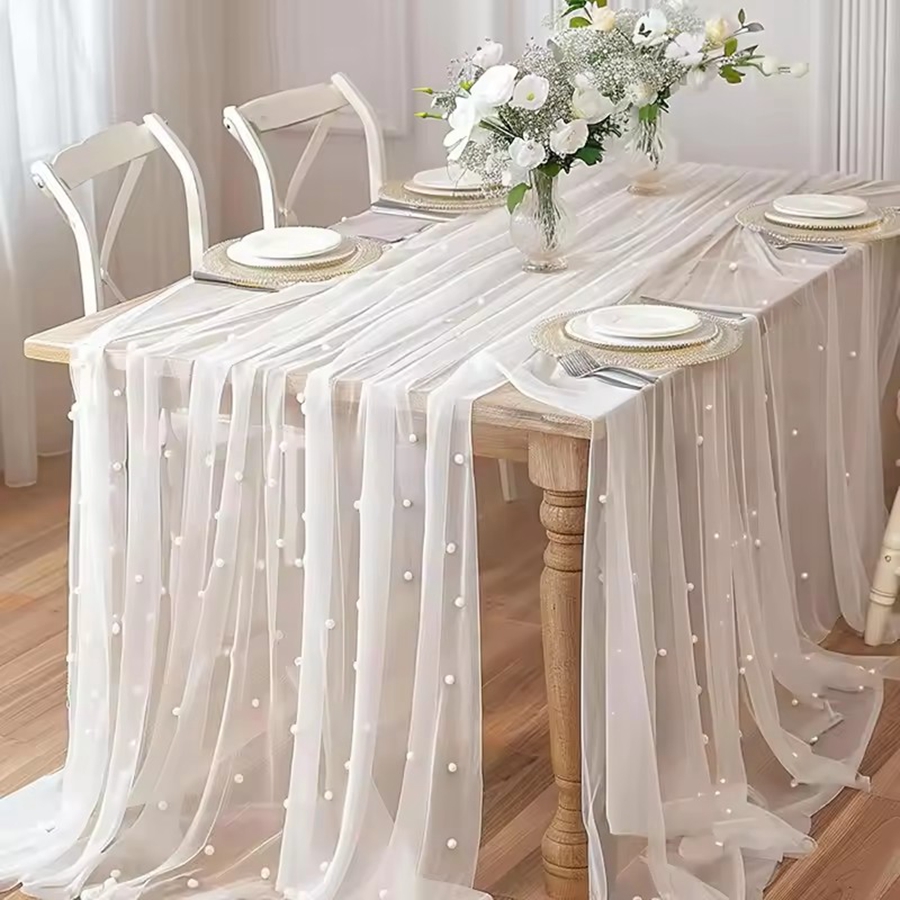 300x80cm Pearl Sheer Tulle Tab - огляд і ціна Christmas Table Runner