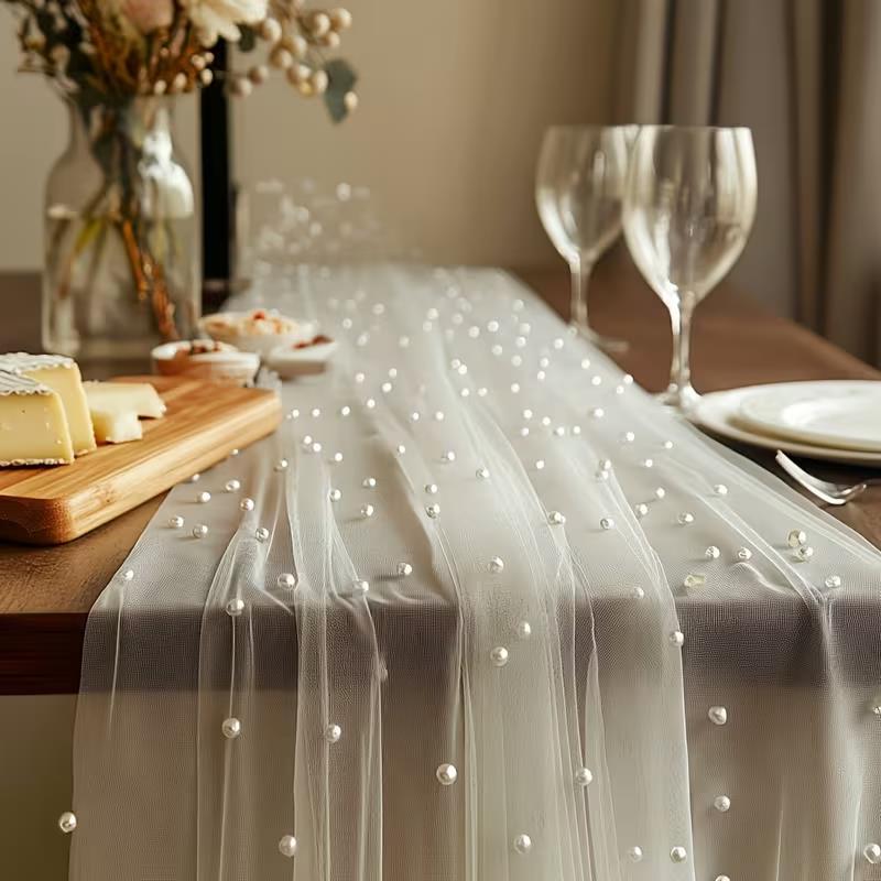 300x80cm Pearl Sheer Tulle Tab - огляд і ціна Christmas Table Runner