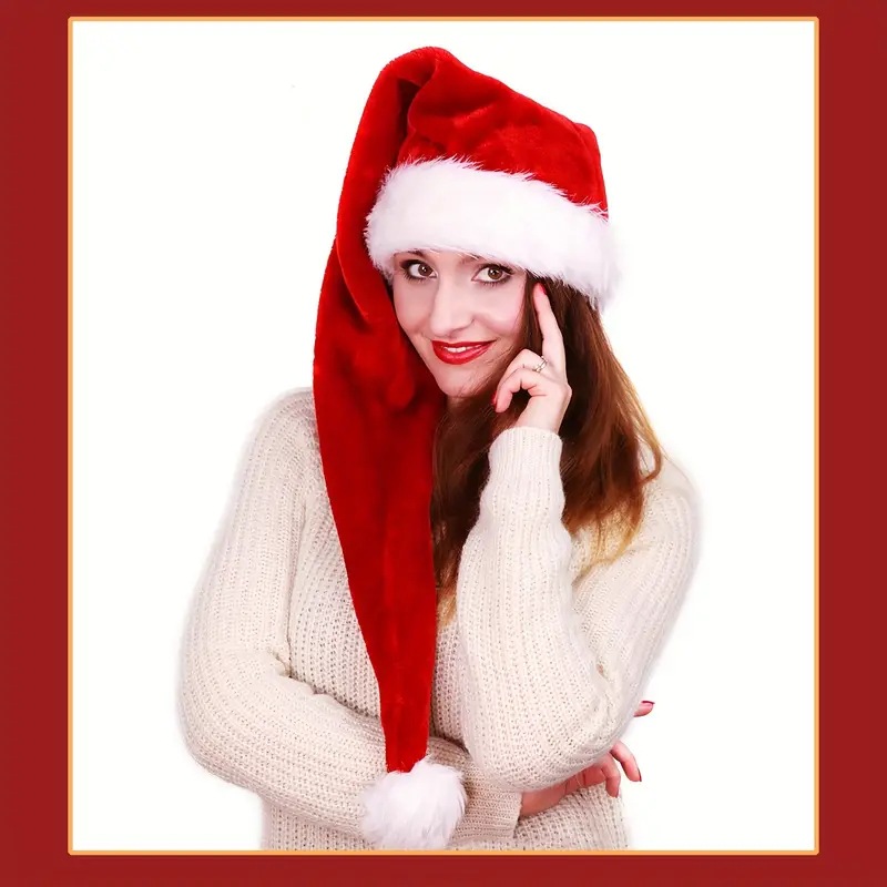 Long Plush Christmas Hat Red T - огляд і ціна Santa Hat Plush