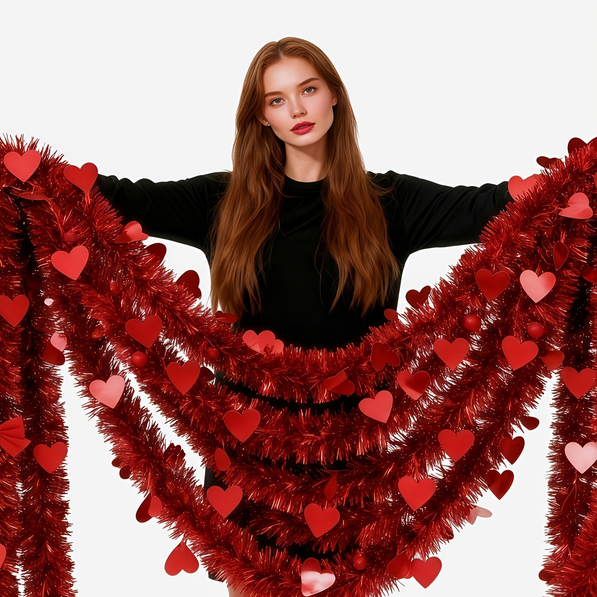 3pcs Red Heart Plastic Tinsel  - огляд і ціна Tinsel Garland Decoration