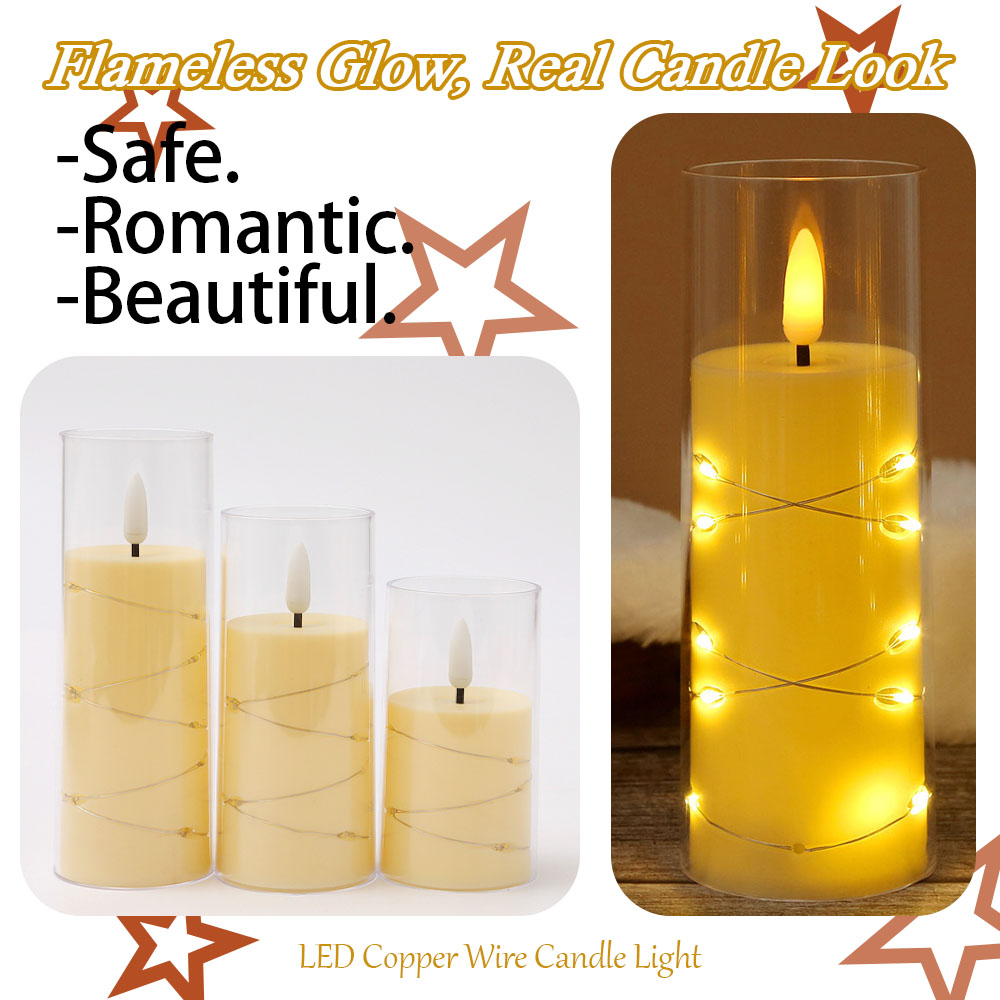 3pcs/set LED Copper Wire Flame - огляд і ціна Holiday Candle Set